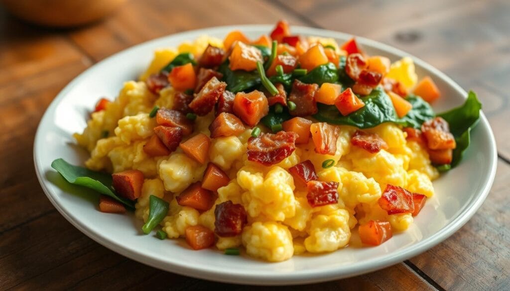 Loaded Scrambled Eggs with Bacon and Vegetables Loaded Scrambled Eggs with Bacon and Vegetables