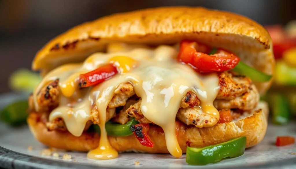 Melted cheese on Chicken Philly